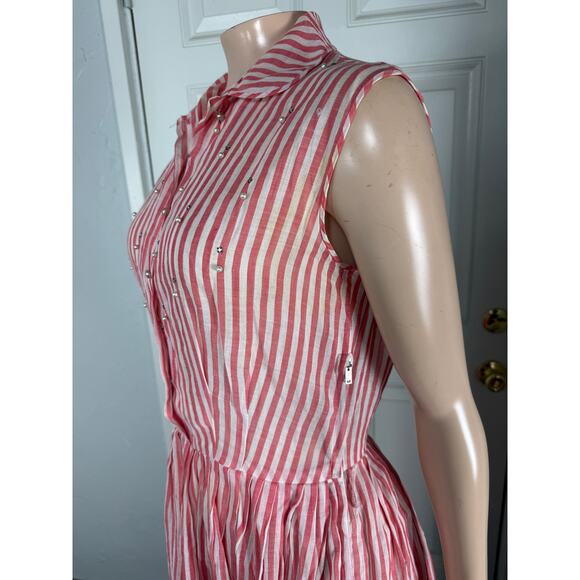 Vintage Georgiana 40s 50s Party Dress Evening Side Metal Zip Beaded Cotton QQ17 - Picture 4 of 10